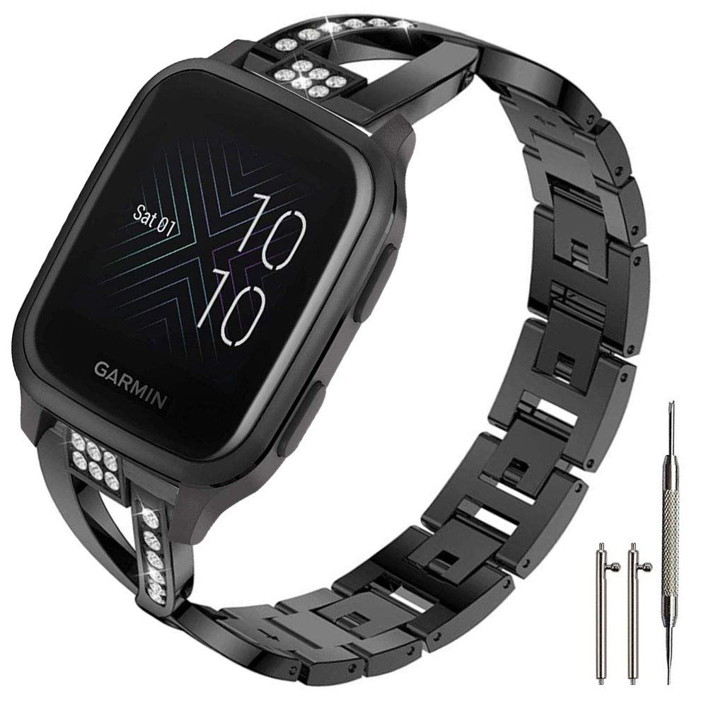 Sankel Garmin Venu Sq 2用バンド レディース メタル交換用チェーンブレスレットストラップリストバンド Garmin Venu/Venu Sq/Venu Sq 2 Music、Vivoactive 3、Vivomove HR、 [ブラック]