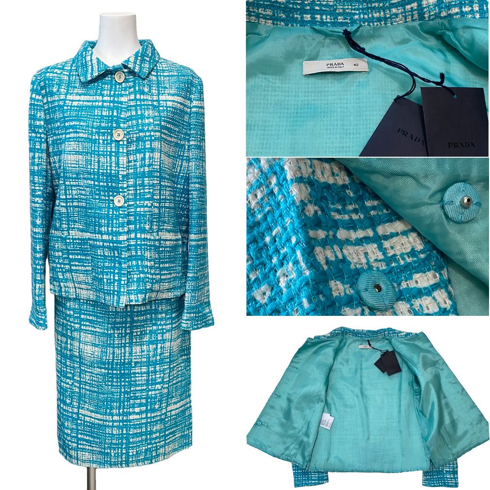 新品プラダ ツイードスーツ ターコイズブルー #42 PRADA - メルカリ