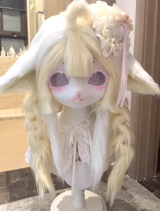 着ぐるみヘッド kigurumi NO.162 キツネ 黄色 垂れ耳 ファースーツ 全頭ヘッド ケモノ マスク ぬいぐるみ コスプレ コスチューム 一点物