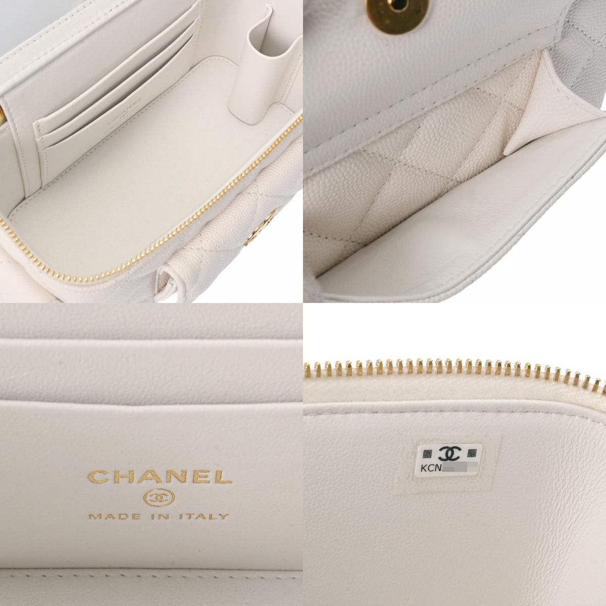 未使用 シャネル マトラッセ チェーンバニティバッグ 白 ゴールド金具 