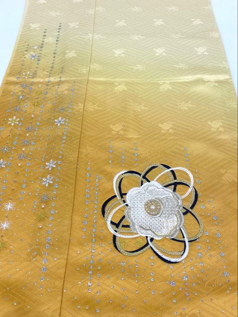 振袖 仮絵羽 京友禅 刺繍 ストーン グリッター箔 正絹 未仕立て品 八掛 
