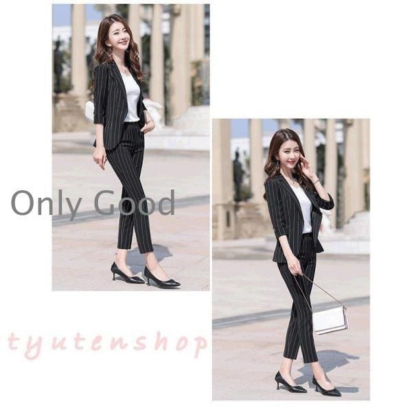 パンツスーツレディース夏9分丈パンツスーツ韓国風セットOL 冷房対策