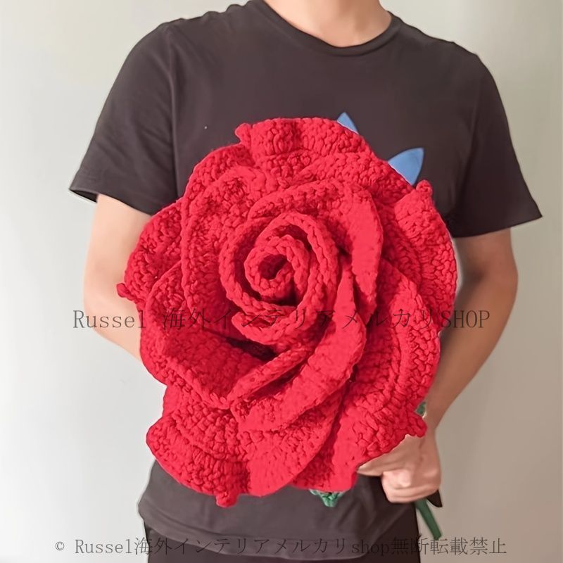 造花 フェイクフラワー 薔薇 ローズ 赤 誕生祝プレゼント用 オーバーサイズ 大きい BIG ビッグサイズ 婚約 記念日お祝い ニット 毛糸 手芸 編み物 ブーケ ぬいぐるみ 枯れない花 敬老の日 ギフトおしゃれ かわいい サプライズ 4 7