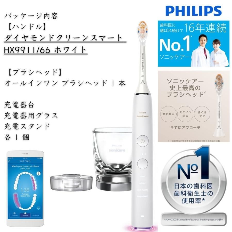 新品 未開封 PHILIPS ソニッケアー ダイヤモンドクリーン 9000 HX9911/70 9911  70 philips sonicare　 ダイヤモンドクリーン　ホワイト　白　スマホ 対応 電動歯ブラシ　フィリップス　充電　グラス付き