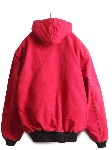 90s USA製 Carhartt アクティブジャケット パーカー 赤 ダック 古着 80-90s Carhartt 裏地 メッシュ レッド ダック アクティブ