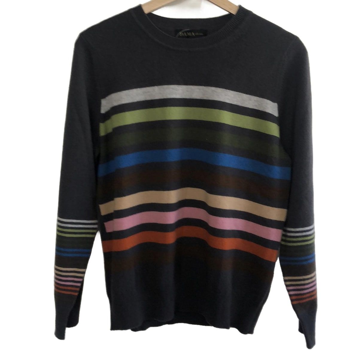 ダーマ 長袖セーター サイズLL レディース - ダークグレー×ダークブラウン×マルチ クルーネック カシミヤ ボーダー
