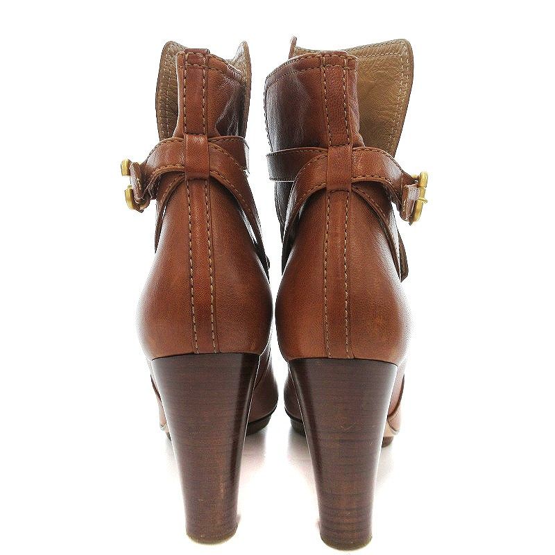 クロエ CHLOE ベルテッドショートブーツ レザー ヒール 38 茶