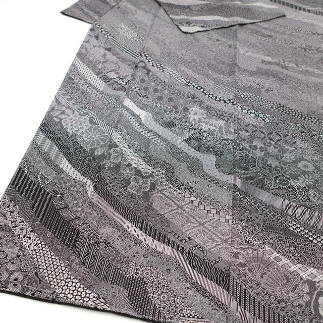 新古品】 江戸小紋 訪問着 袷 着物 伝統工芸士 染谷梅治 作家物 黒 絵