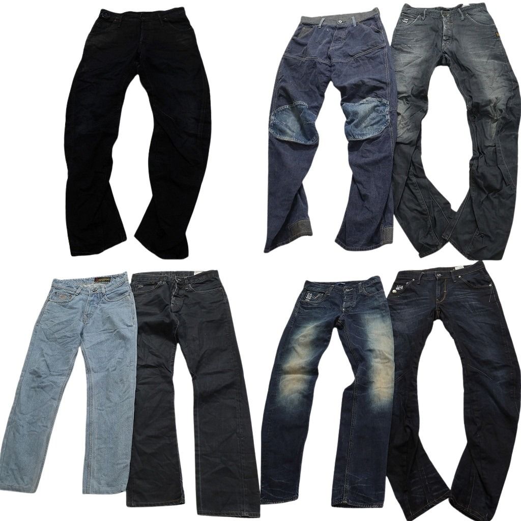 古着卸 まとめ売り G-STAR RAW デニムパンツ 7枚セット メンズ 28 |30 革パッチ ヒゲ フェード コインポケット ELWOOD 古着 NC1377