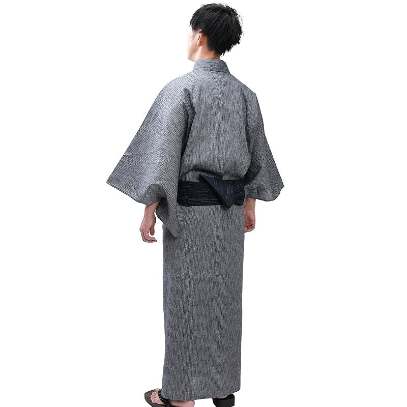 江戸てん メンズ浴衣しじら織り 2点セット ライトグレー 710 LL