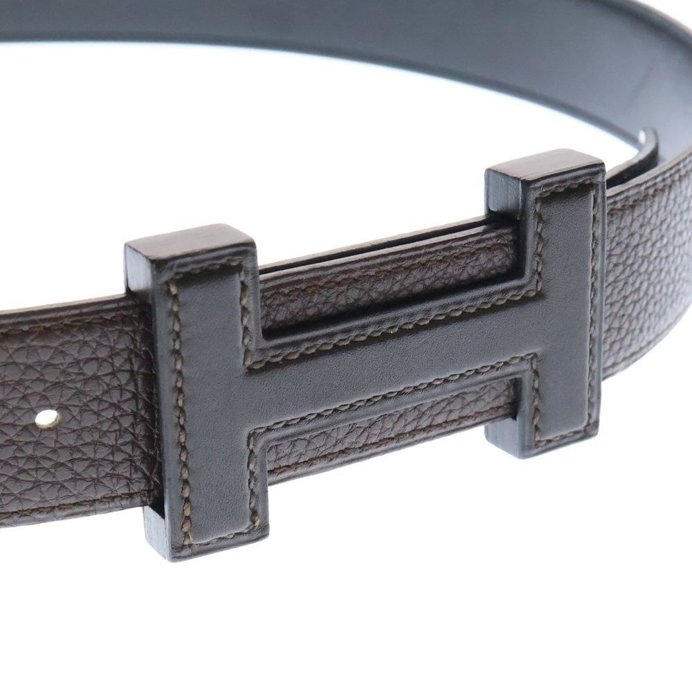 HERMES (エルメス) レザーHバックルレザーベルト ブラウン □N