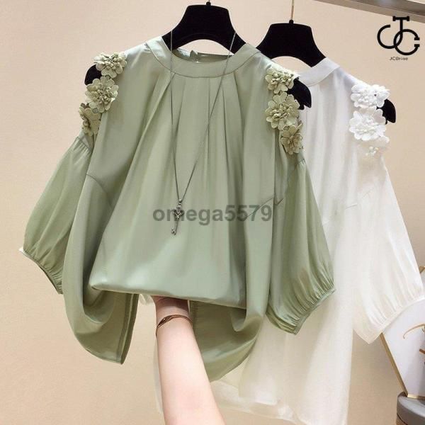 只今底値!トップス レディース ブラウス シャツ 七分袖 シンプル 花柄 花びら セレモニー 春夏 結婚式 トップス レディース ブラウス シャツ 七分袖 フォーマル
