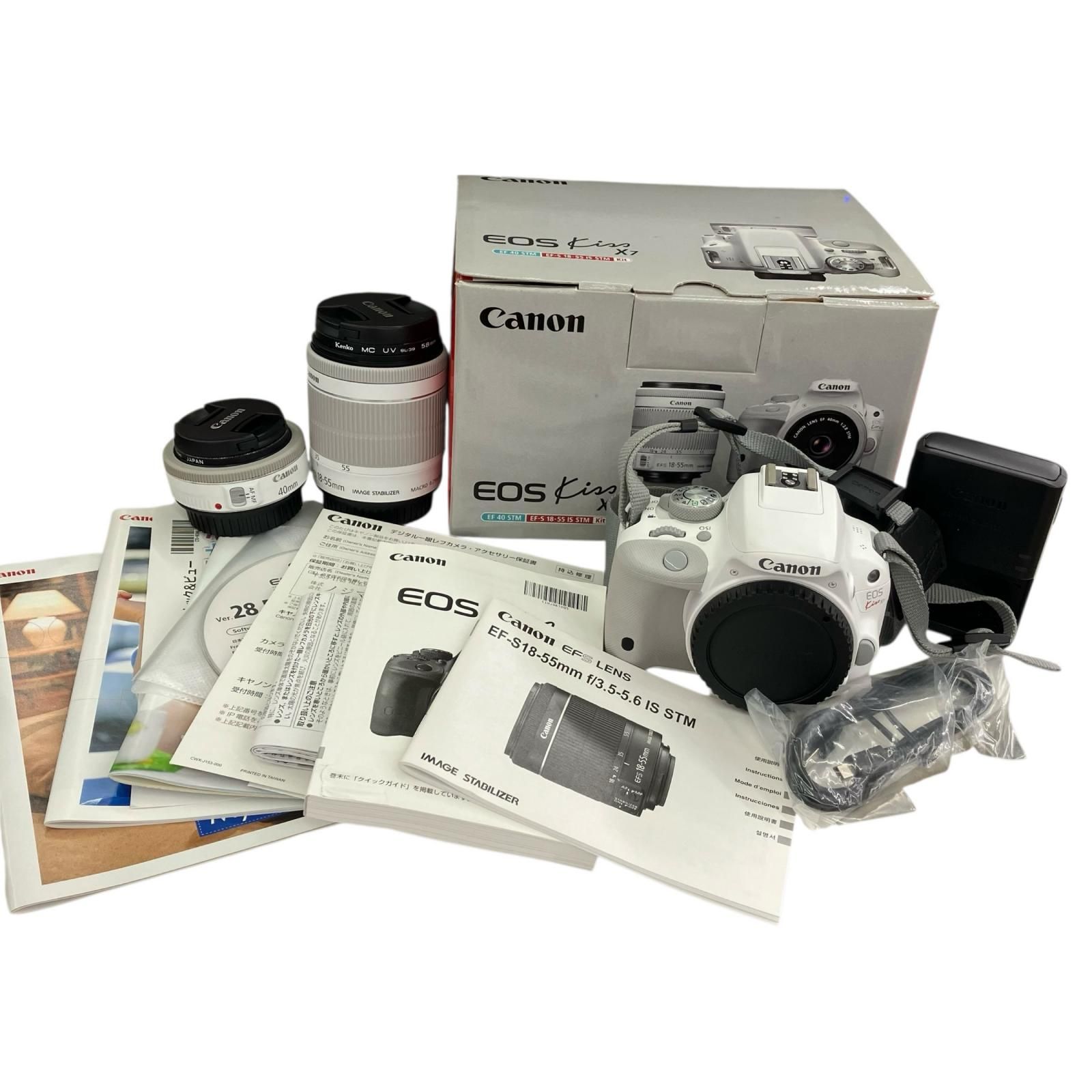 186000 現状品 canon キャノン EOS Kiss x7 KISSX7WH-WLK2 DS126441 EF40mm 1 2.8 STM EF-S 18-55mm 1 3.5-5.6 IS STM ホワイト