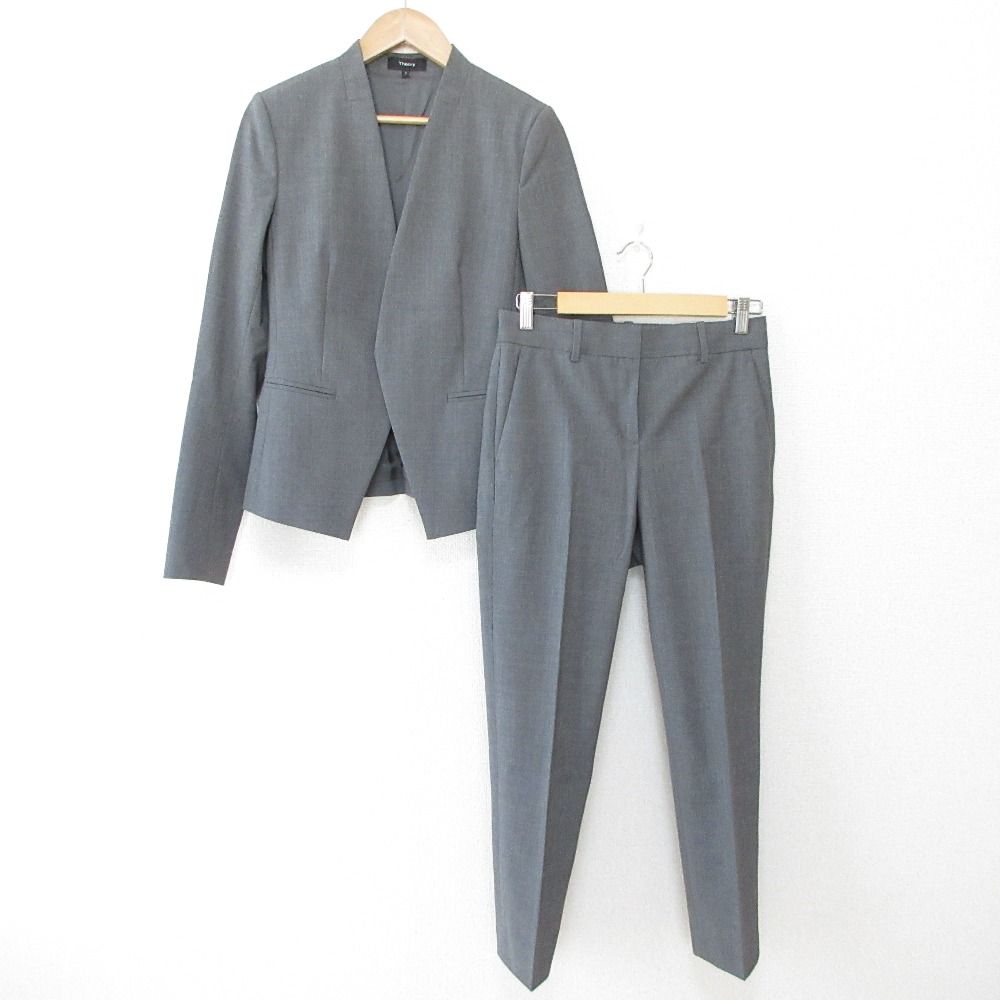 theory セオリー 定番モデル TAILOR ストレッチ ノー ジャケット パンツ スラックス スーツ セットアップ 0 グレー レディース 古着