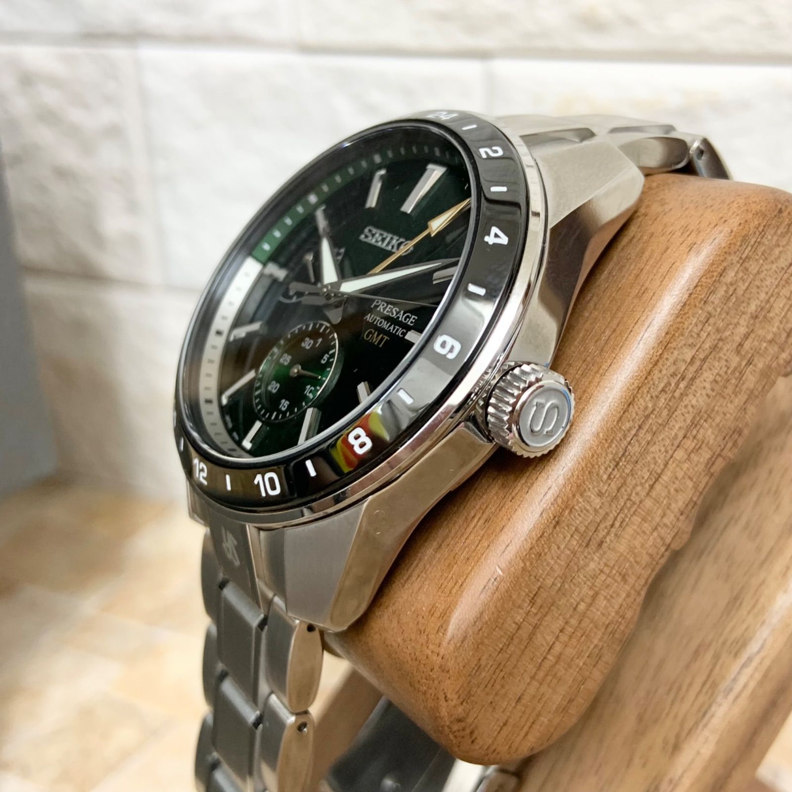 美品】 SEIKO PRESAGE SARF003 自動巻き GMT グリーン 裏スケ 