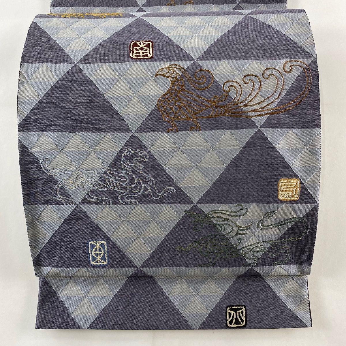 袋名古屋帯 逸品 四神 鱗 金糸 灰紫 正絹 【中古】 - メルカリ