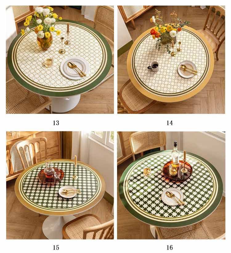 円形 テーブルマット テーブルクロス 丸形 幾何柄 撥水 PUレザー 花柄