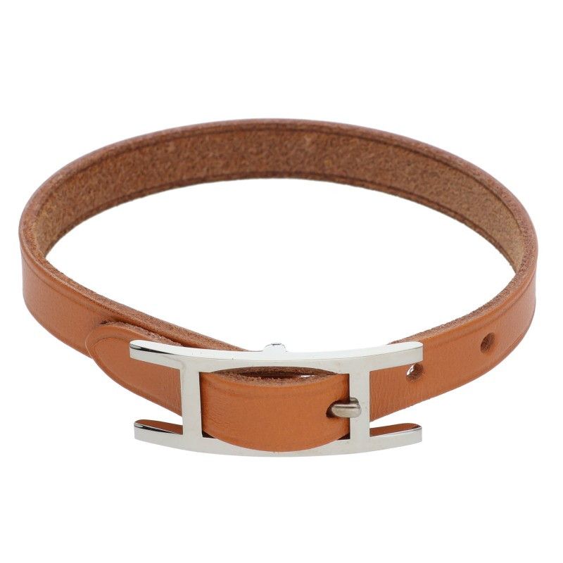 エルメス アピ3 レザー ブレスレット Hバックル ブラウン シルバー HERMES エルメス シルバー金具 □H刻印 アピ3 レザー