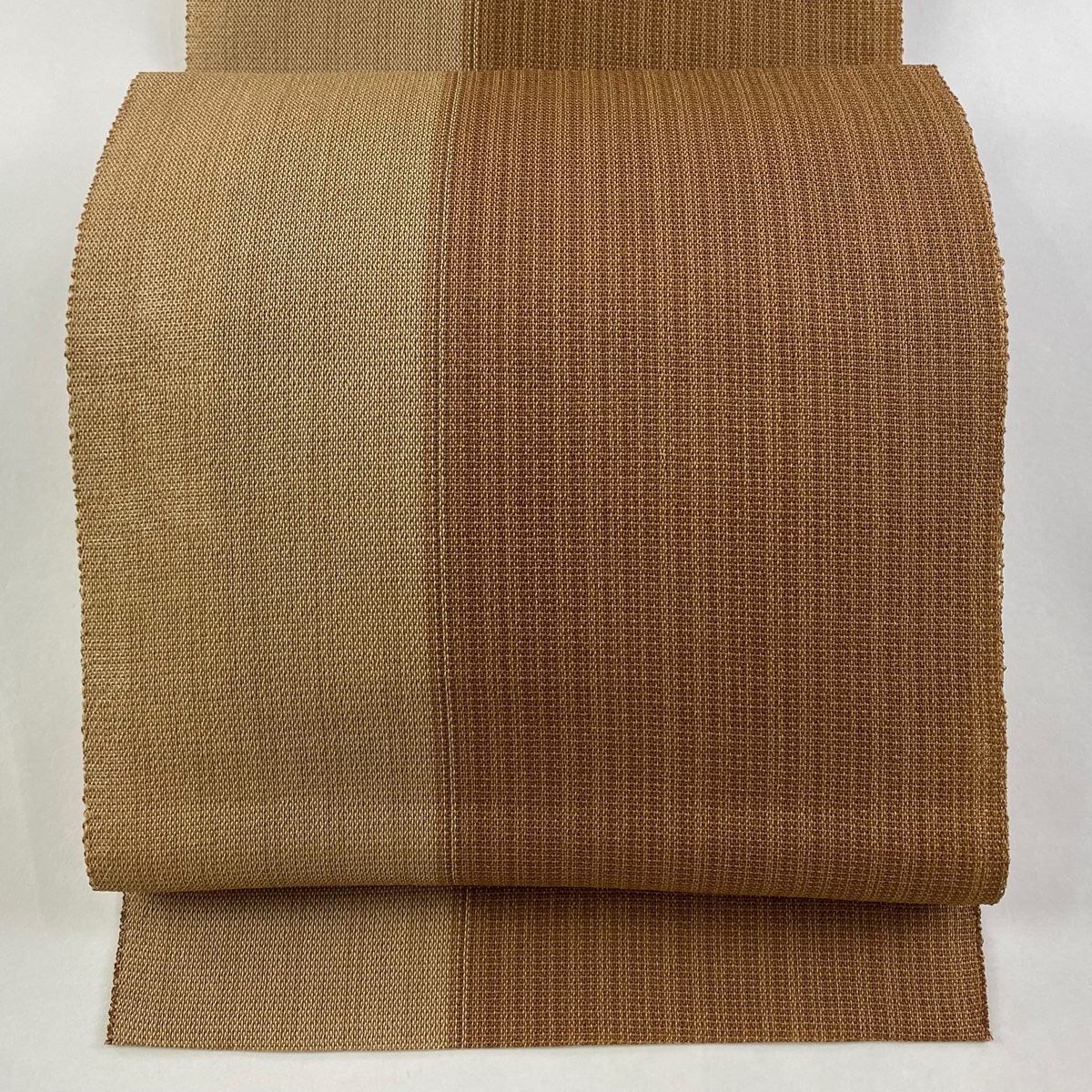 名古屋帯 夏帯 トンネル仕立て 松葉仕立て 八寸名古屋帯 縞 茶色 正絹