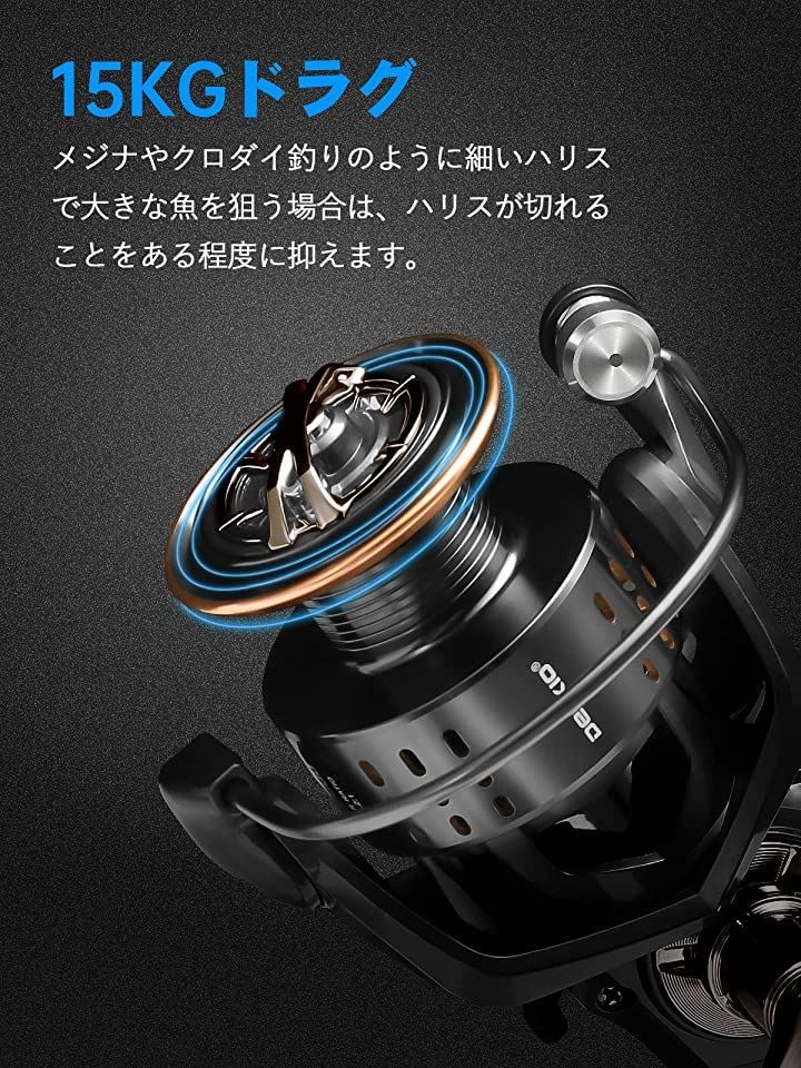 DEUKIO スピニングリール 5000番 15KGドラグ力 サビキ・アジ
