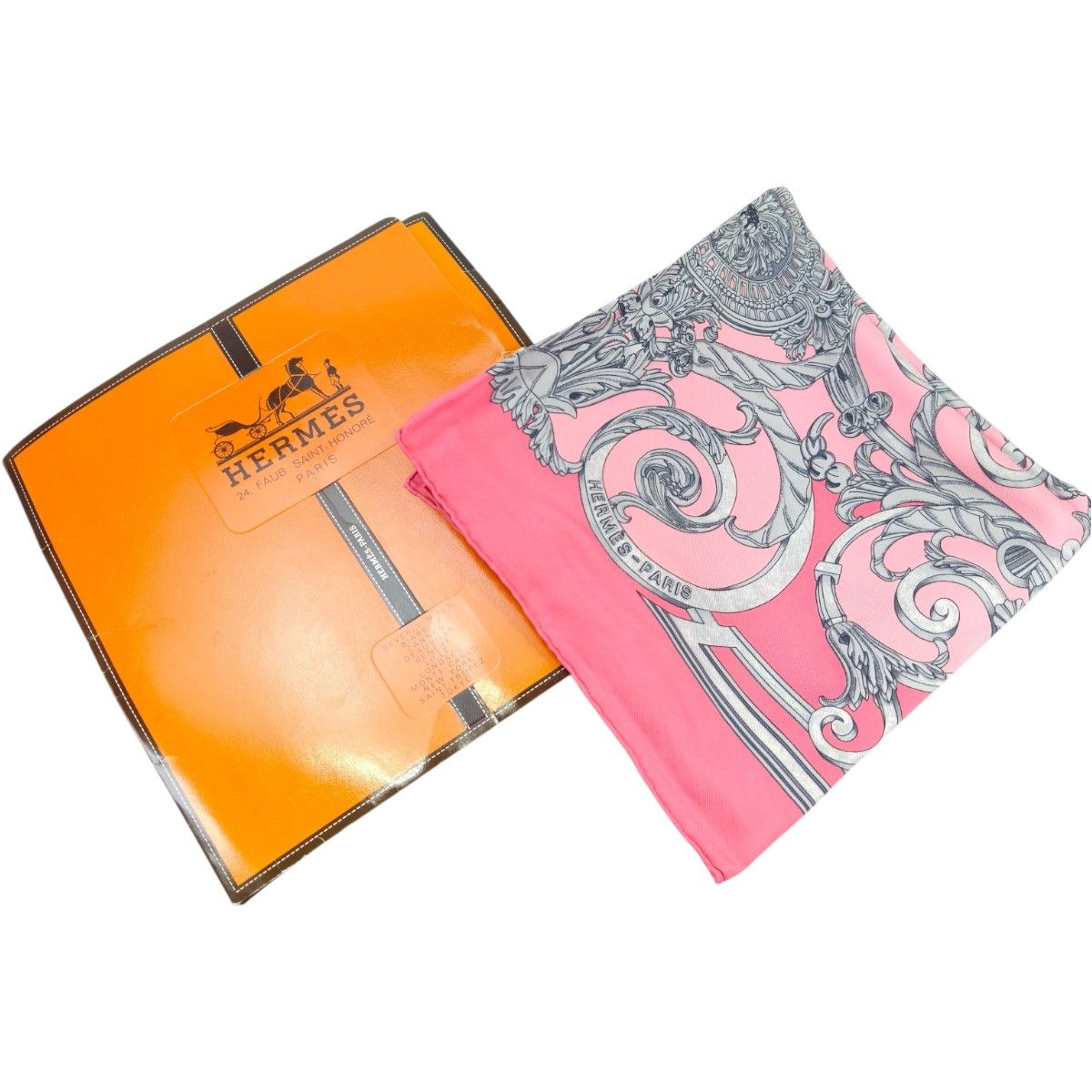 HERMES エルメス カレ90 LES TUILERIES スカーフ シルク ピンク 管理番号 10236