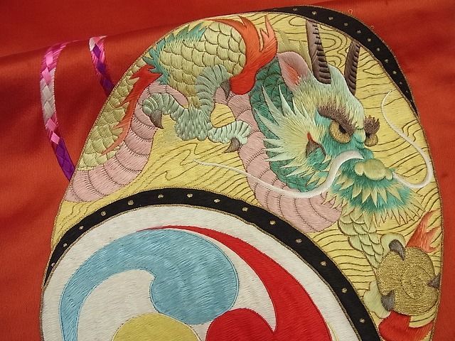 平和屋1□極上 アンティーク 大正ロマン 九寸名古屋帯 手刺繍 龍 金糸