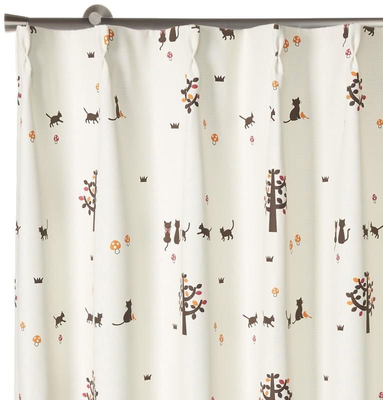 Arie アーリエ 遮光形状記憶加工カーテン ネコタン 2枚組 100×200cm オレンジ