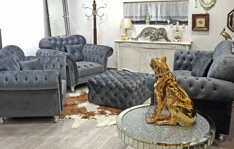 オットマン テーブル ベルベット グレー