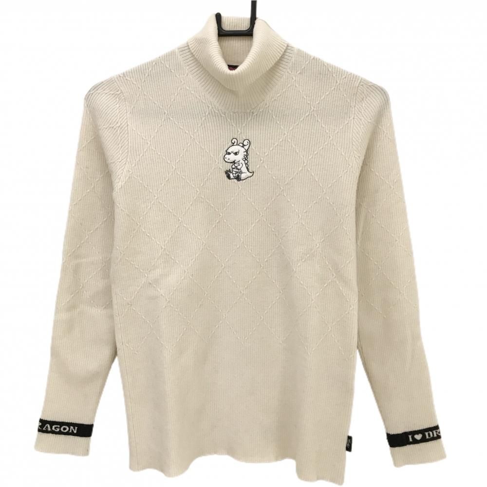 ダンスウィズドラゴン タートルネックセーター 白×黒 チビドラ レディース 2 M ゴルフウェア Dance With Dragon