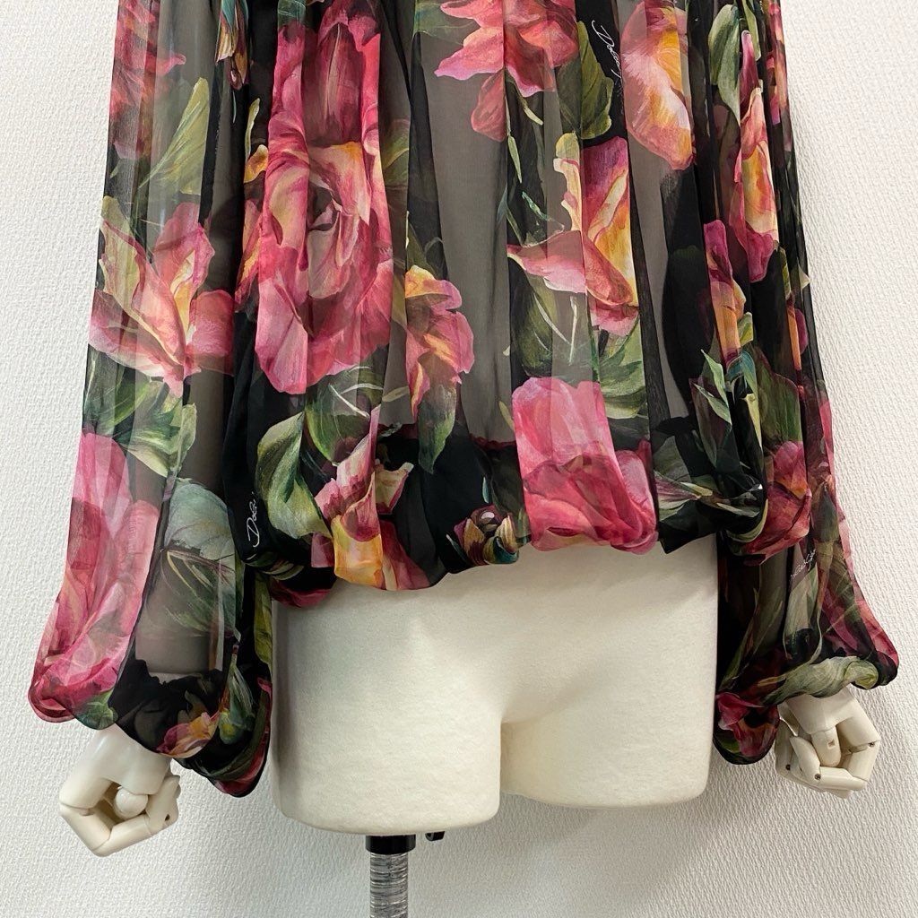 シルク100％ 花柄シアーブラウス
