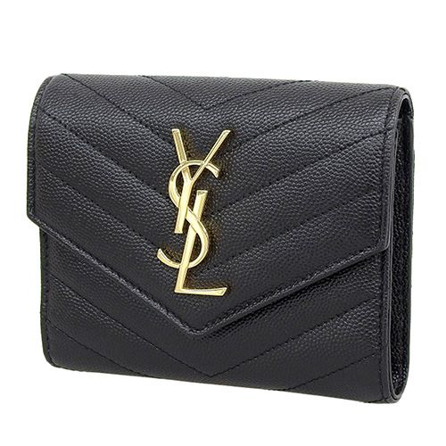 YSL キルティング 三つ折り財布 黒 YSL ブラック キルティング 三つ折り財布 （三越伊勢丹 | SAINT