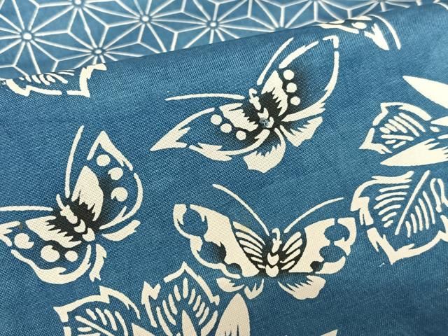 平和屋着物○本場染大島紬 訪問着 型染め 藍 麻の葉文様 花蝶