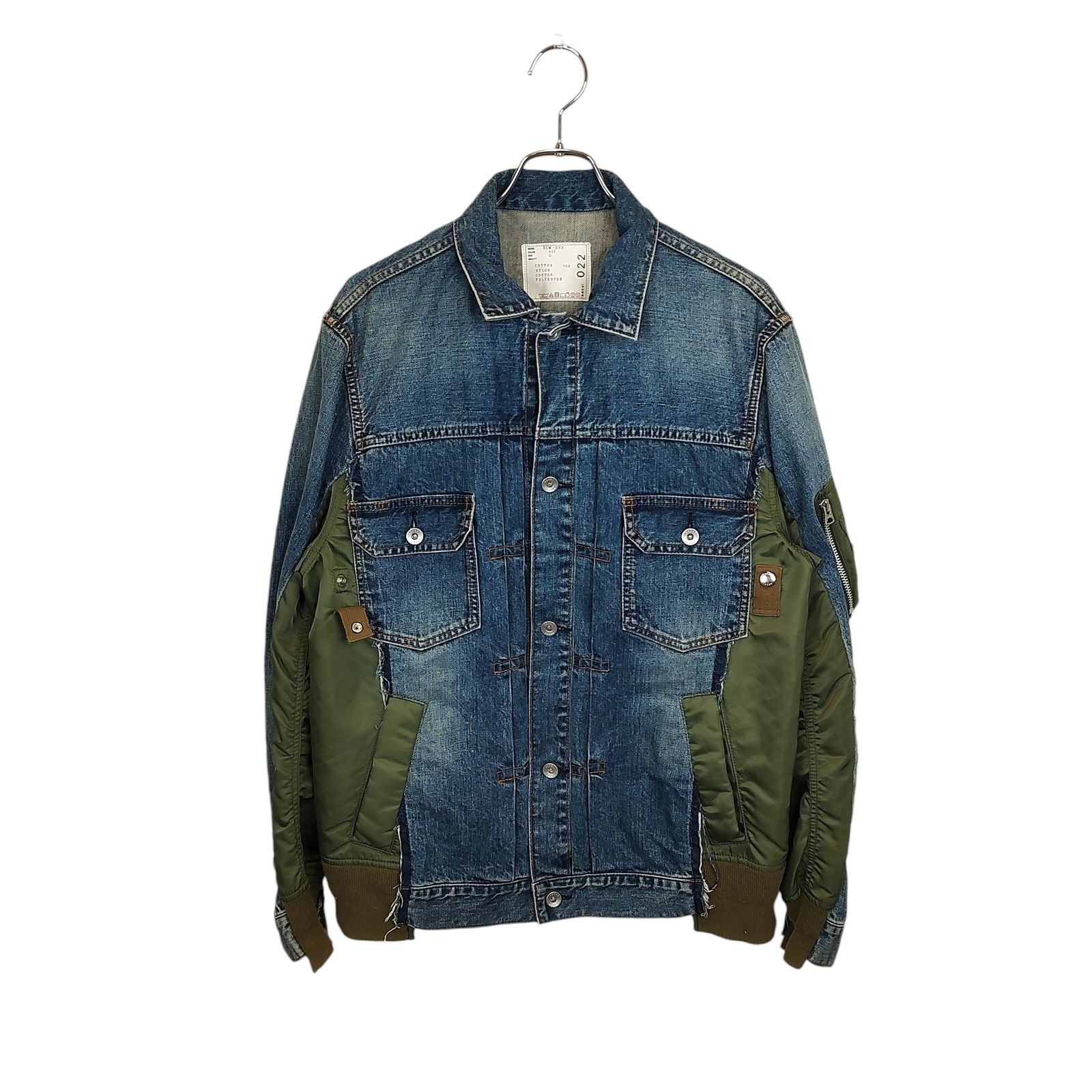 sacai サカイ★メルトン×ナイロンジャケット★ネイビーグリーン sacai サカイ Denim Nylon Twill MA-1 Jacket デニム ジャケット