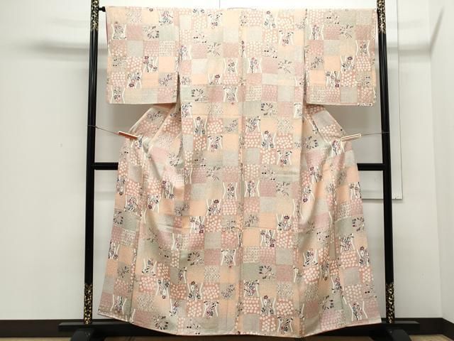 平和屋着物▽上質な小紋 単衣 幾何学文様 正絹 逸品 未使用