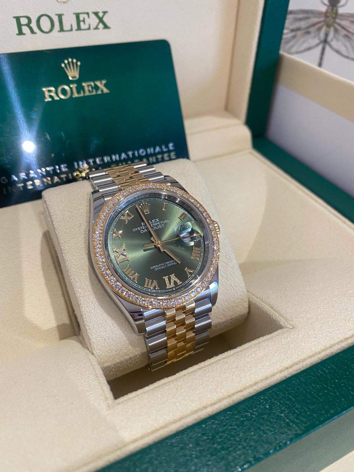 ROLEXロレックス 36 フルダイヤモンド グリーンバスケット 126283RBR