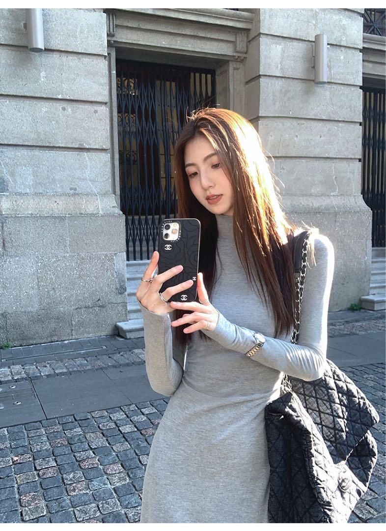 ハイ ニットスリムフィットAラインロングワンピース春の女子会デートにピッタリ