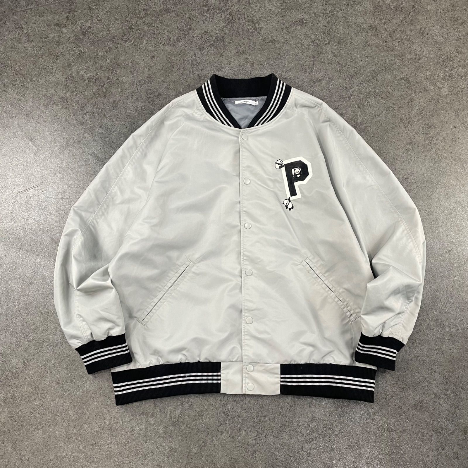 graniph グラニフ ローリングパンダズ スタジャン スタジアムジャンパー ボンバージャケット ブルゾン グレー ワッペン 刺繍 レディース XL ビッグサイズ SIROKUMA-CORPORATION_COM