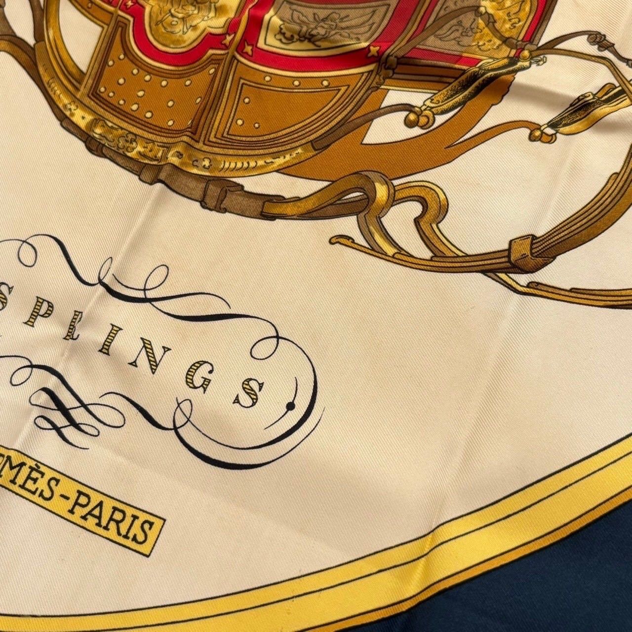 HERMES エルメス スカーフ 紺 白 マルチカラー 大判 カレ90 SPRINGS