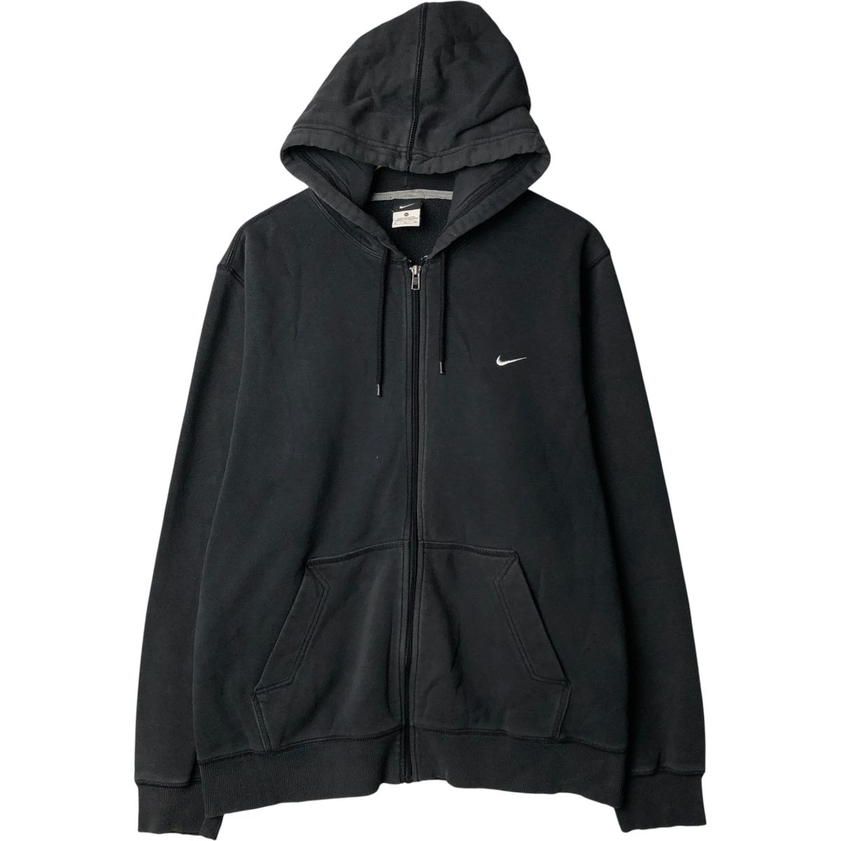 00s ナイキ プルオーバーパーカー XL 黒 ブラック ワンポイント 4976 ナイキ プルオーバー パーカー フーディー 刺繍 モノクロ XXL 00