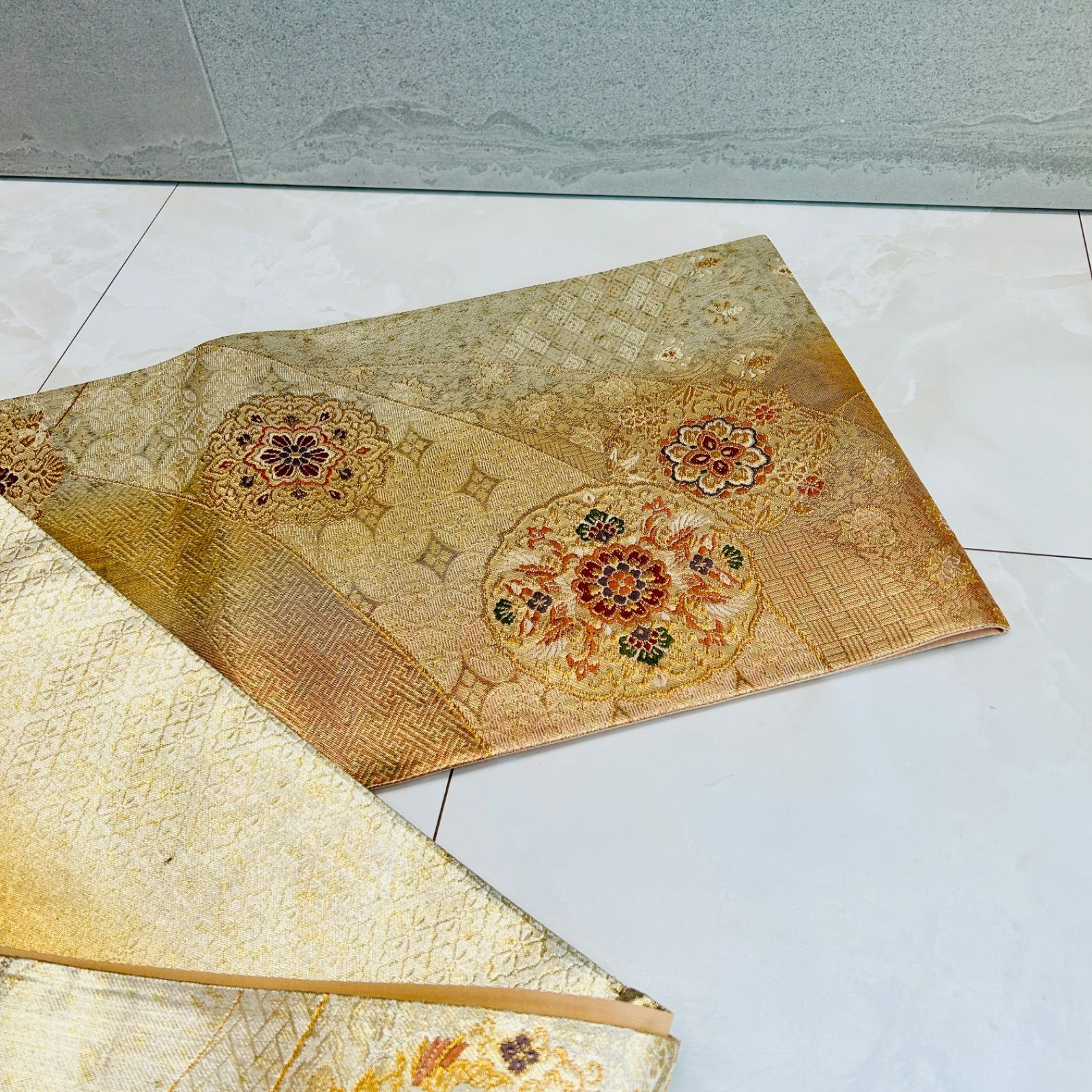 袋帯 金 オレンジ系 おしどり KKVMI46