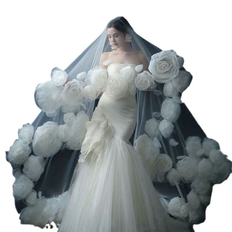 ウェディングベール ベール ホワイト 薔薇 ローズ 白 結婚式 花嫁 二次会 パーティー ウェディング フェミニン プリンセス 森ガール チュール 前撮り ガーリー レース 透け感 豪華 HAPPYPLANETSERVICEAPARTMENTS_COM