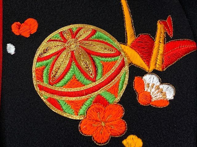 刺繍柄作り帯 黒