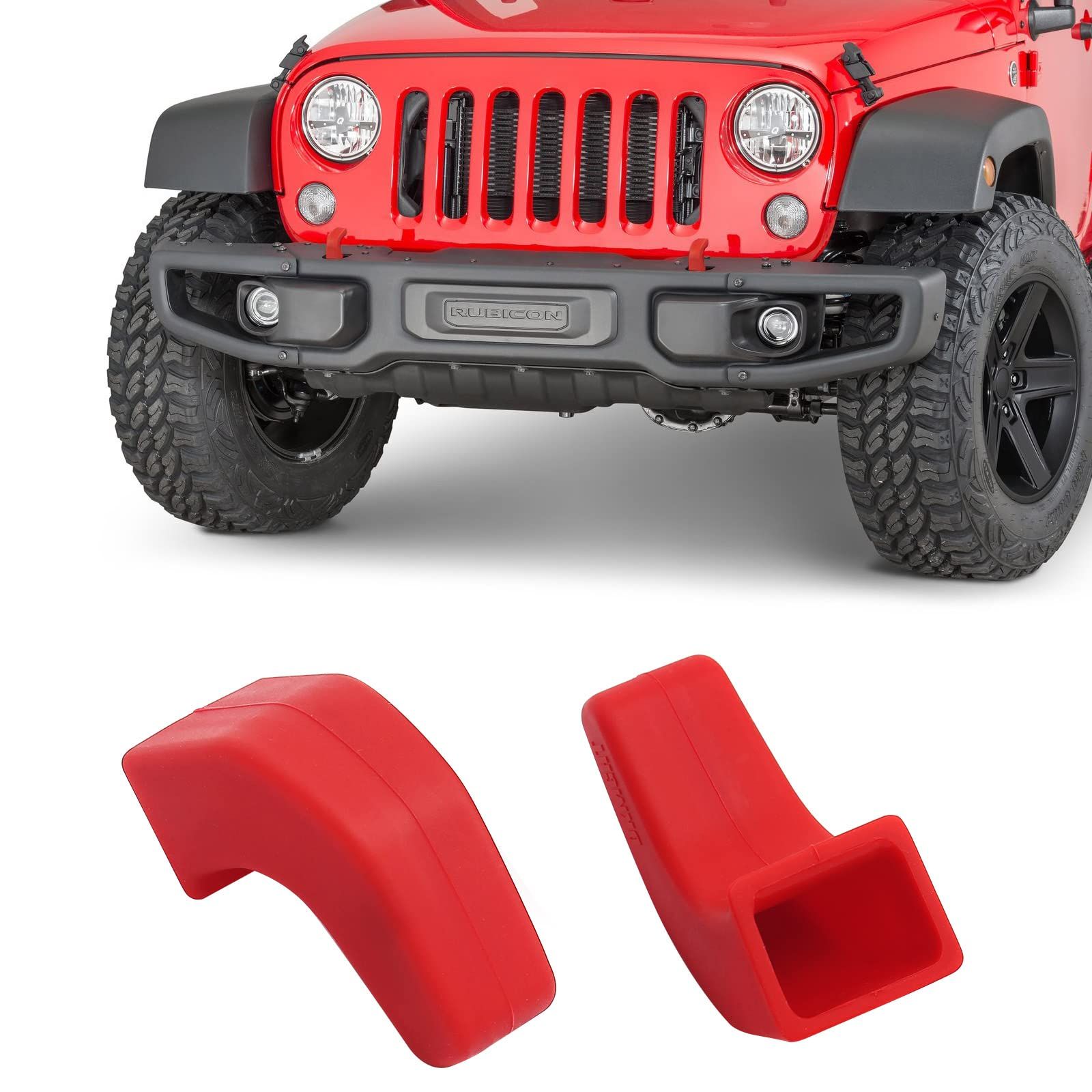 DKMGHT ファクトリー バンパー 牽引フックカバー ジープ ラングラー JK JL グラディエーター TJ用 レッド 牽引フックプロテクター ジープラングラーアクセサリー 2007-2022 (2個) [レッド]