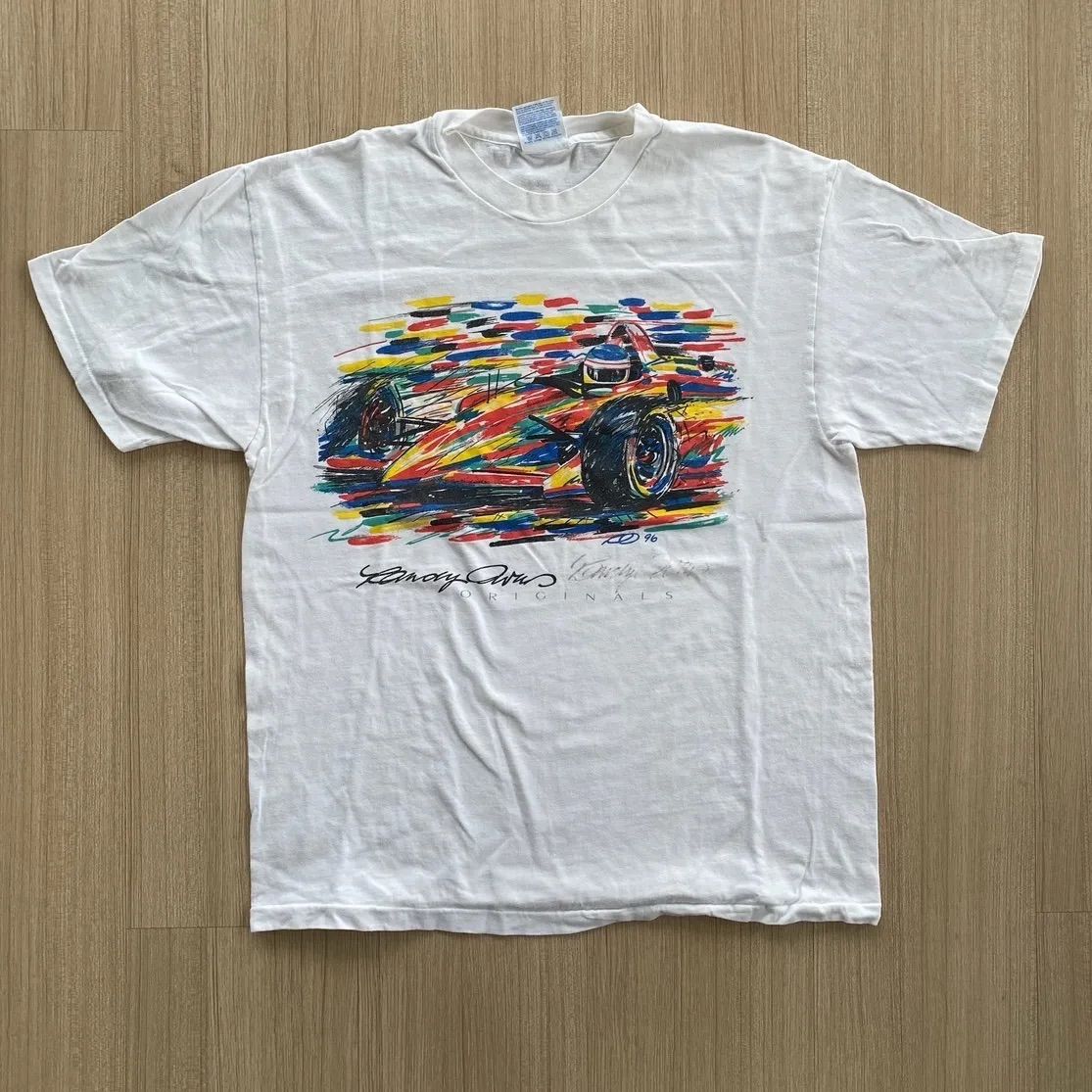90s F1 レーシング サイン入りTシャツ アートTシャツ ヴィンテージTシャツ ビンテージTシャツ シングルステッチ FG-46