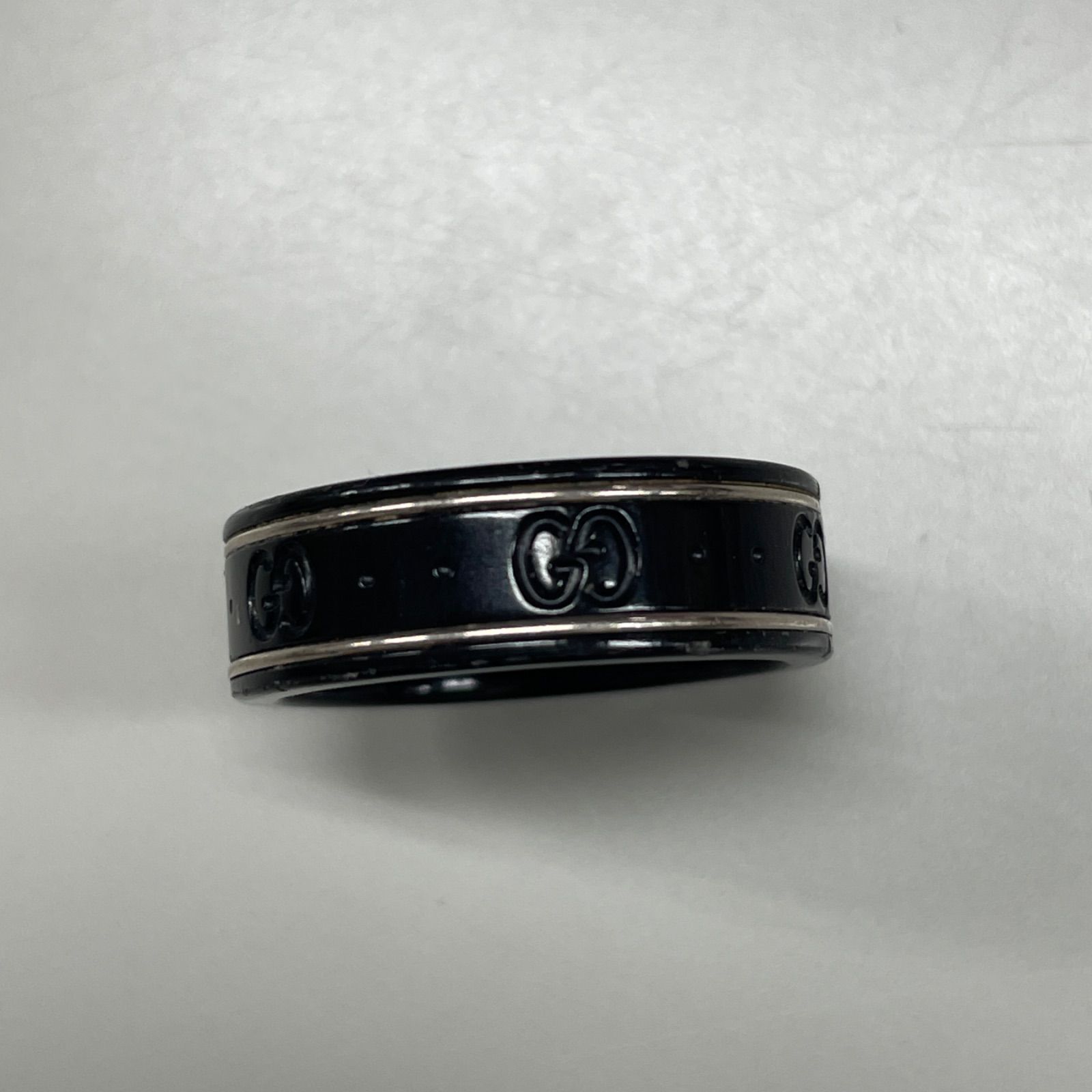 GUCCI アイコンGG シンバンド K18ホワイトゴールド × コランダム リング 指輪 グッチ ブラック系 19号 273M3