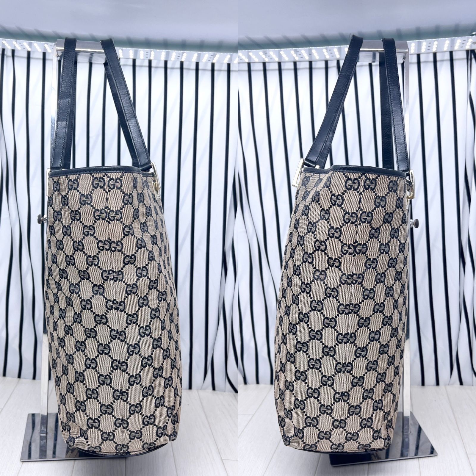 希少デザイン 極美品 大容量 GUCCI レザー トート 保存袋 A4 G柄 