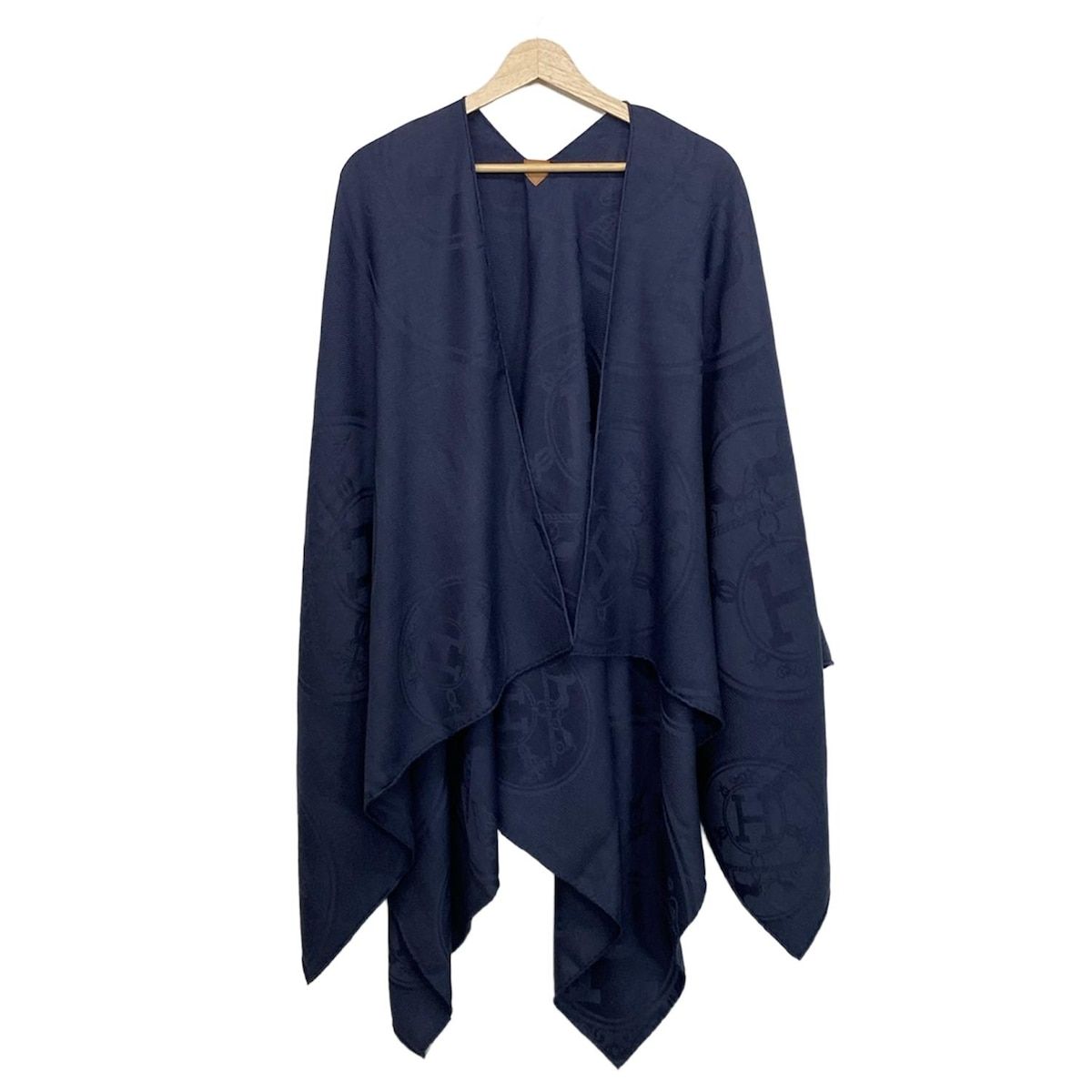 HERMES(エルメス) ストール(ショール) - ネイビー×ベージュ カシミヤ  