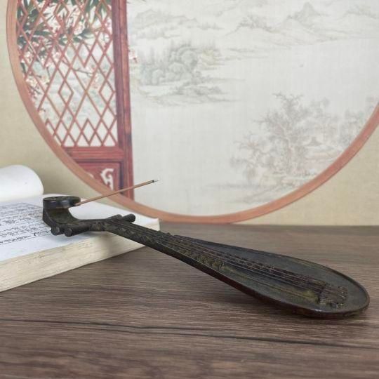 銅細工 琵琶糸香香挿 香炉 香道具 装飾品 工芸品 美術品 置物