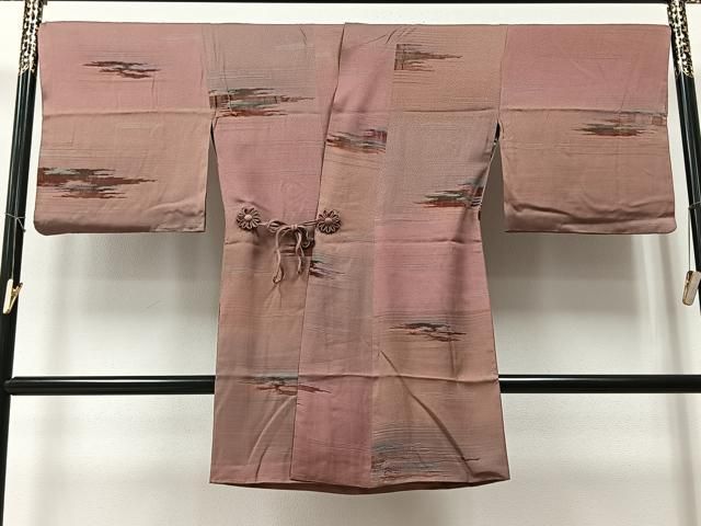 平和屋着物▽道行コート　単衣　幾何学地紋　樺茶色　ロング丈　正絹　逸品　CAAT5698id 平和屋着物▽道行コート 単衣 幾何学地紋 樺茶色 ロング丈 正絹