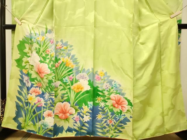 平和屋着物▽豪華振袖 手描き 草花文 暈し染め 正絹 逸品